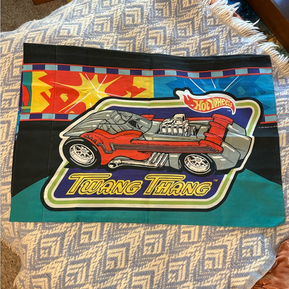 Vintage Mattel 90s Hot Wheels Twang Thang Power Pistons Pillow Case Race Car Boy